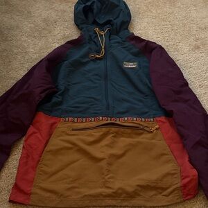 L.L. Bean Colorblock Hooded Anorak - Teal, Plum & Caramel